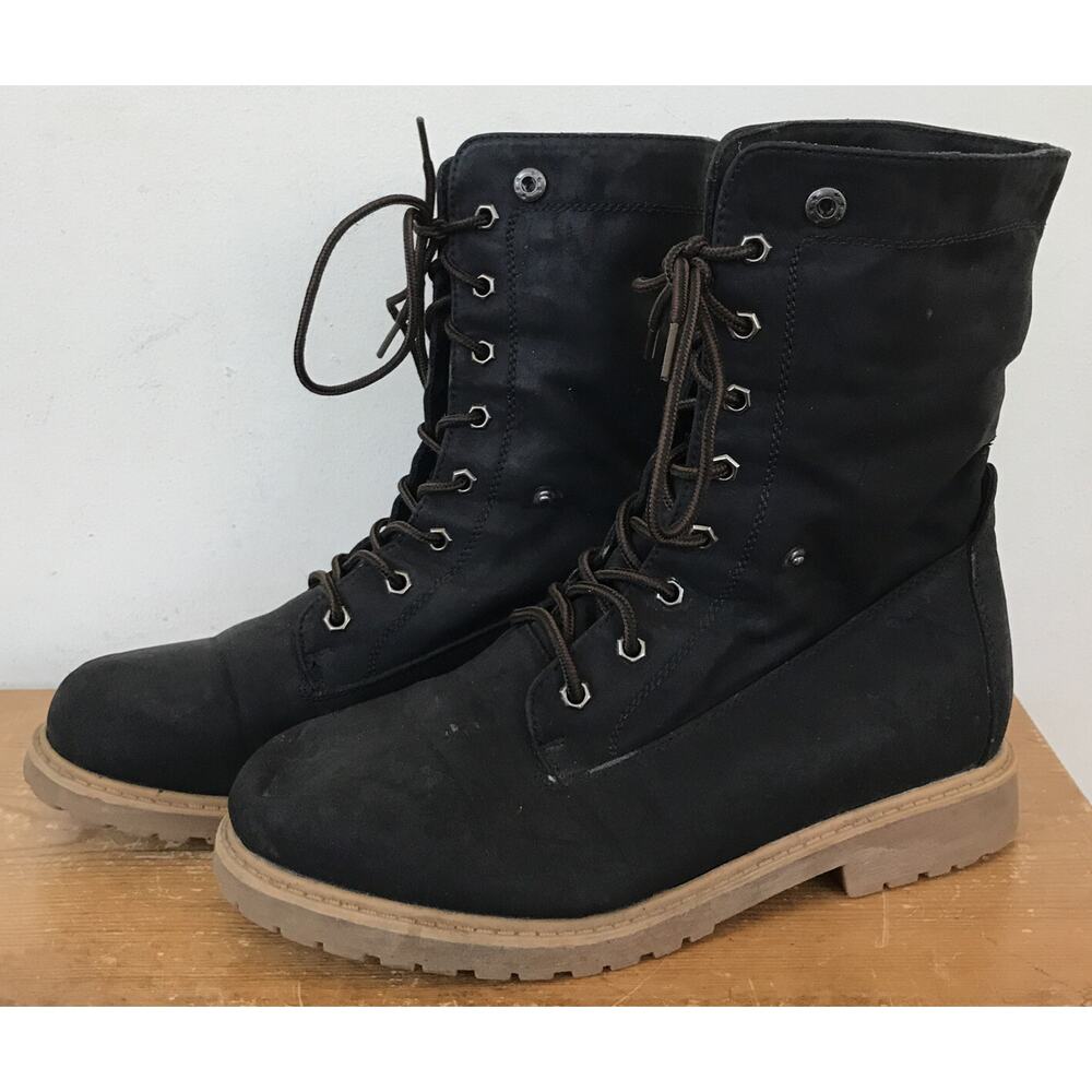 Womens Vegan Synthetic Black Faux Suede Leather Rain Snow Work Boots 10